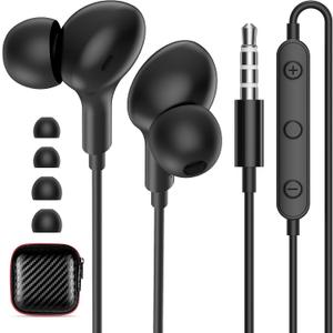 iMangoo Wired Earbuds with Microphone, All Day Wear In Ear Headphones, S/M/L Ear Buds Tips, Built-in Remote to Control Music, Phone Calls, Volume 3.5mm Plug Jack Earphones for Home Office School Black