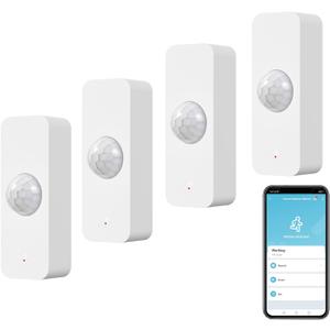 WiFi Motion Sensor, Smart Motion Detector for Home Security, Wireless Motion Sensor App Remote Monitor, Voice Command Compatible with Alexa. 4 Pack