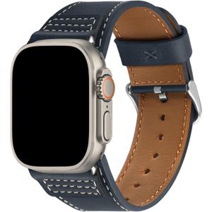 Wristitani Leather Bands Compatible with Apple Watch Strap for Men, Top Genuine Leather Replacement Straps for iWatch Ultra3/2/1 SE3/2/1 Dark Blue/Silver Buckle, 49/46/45/44/42mm(Series 3)