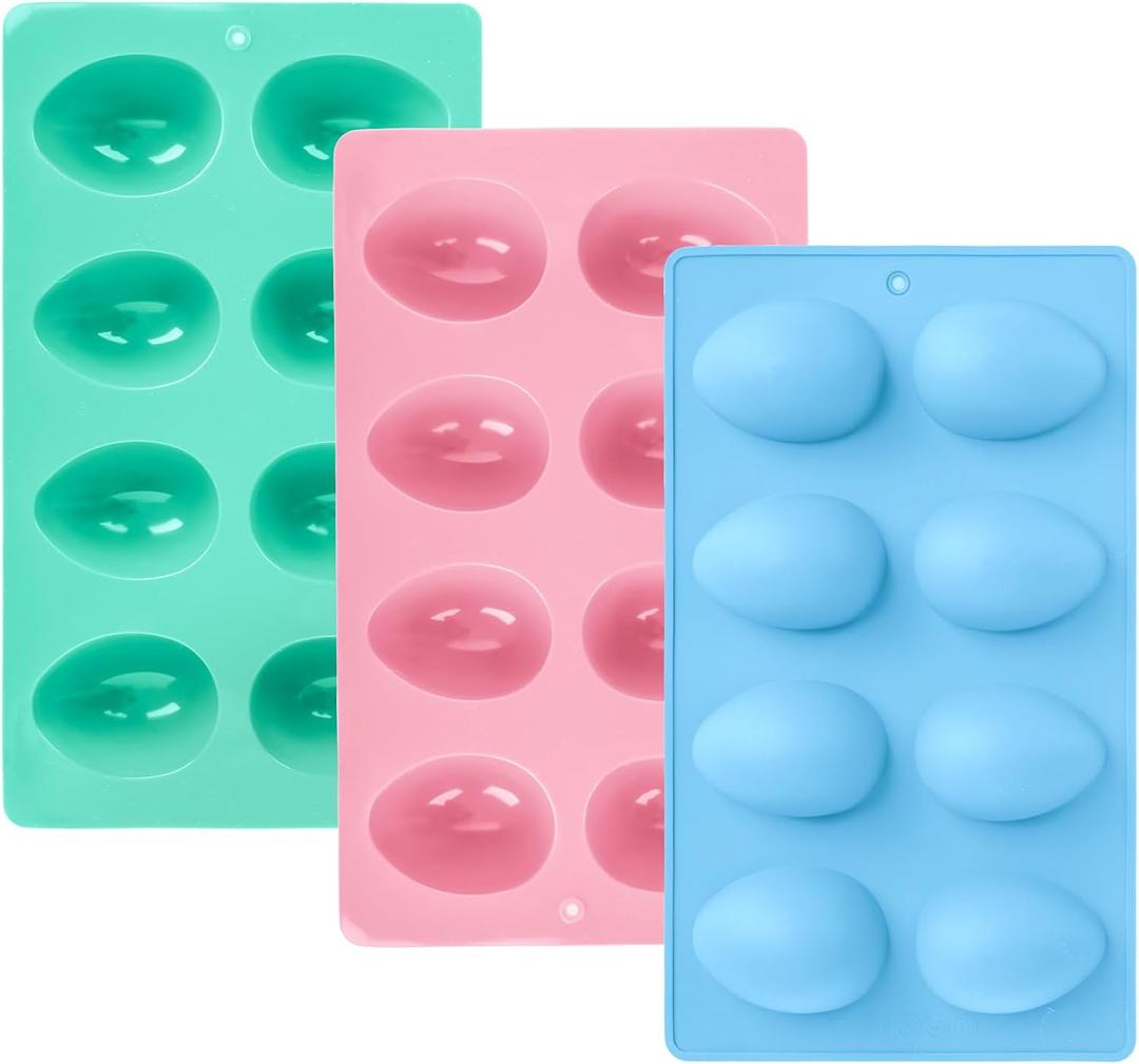 4 x 3Pcs 8-Cavity Easter Silicone Egg Molds, Egg Shaped Cake Pop Mold, Baking Supplies for Making Chocolate Jello Candy Dessert Muffin Mousse Pastry