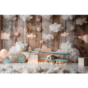 YongFoto Airplane Sky Clouds Wooden Wall Backdrop 7x5ft Flying Tour Photography Background Landing Soon Baby Shower First Trip Birthday Party Banner Kids Portraits Photoshoot Wallpaper Photo Booth (7ftx5ft, Style 6)