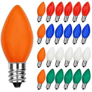 25 Pack C7 Christmas Replacement Bulbs, Multicolor Christmas Bulbs Vintage Ceramic Lights for Indoor Outdoor Patio Christmas Party String Lights, 5W Incandescent Night Light, C7/E12 Candelabra Base, Pack Of 3