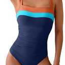 Eomenie Women's One Piece Swimsuit Tummy Control Ruched Bathing Suit Full Coverage Slimming Swimwear Color Block Swim Suit, L