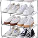 Stackable Small Shoe Rack, Entryway, Hallway and Closet Space Saving Storage and Organization (4-Tier, White)