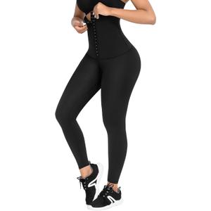 FeelinGirl Leggings for Women Tummy Control Corset Waist Trainer Thigh Slimming High Waisted Compression Yoga Pants (Small, Black)