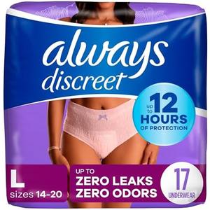 Always Discreet Adult Incontinence & Postpartum Underwear for Women, Maximum, Large, 17 Count (Packaging May Vary) L