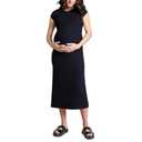 Motherhood Maternity Women's Raglan Sleeve Rib Knit Midi Pregnancy Bodycon Dress, Black, X-Large