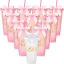 12 Pcs Bridesmaid Plastic Tumbler with Straw Lid and Twist Bow 24 oz I Do Crew and Bride Reusable Tumbler Bridal Party Proposal Gifts Bachelorette Party Gifts for Wedding Bridal Bridesmaid (Pink)