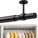 Supforce Closet Rods for Hanging Clothes, 17 to 84 Inches Ceiling/Wall Mounted Stepless Adjustable Closet Hanging Rod, 1.3 Inch Heavy Duty Hanging Clothes Rod for Closet Wardrobe Laundry RV (Black)