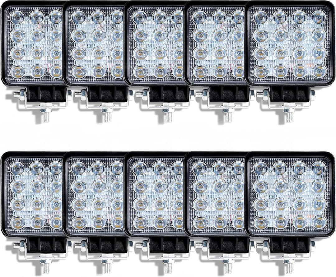 LED Work Lights for Truck 10pc 4.5 Inch Square LED Light Pods 12V 24V 48W 8000lm Cube Waterproof Off-Road Light Bar for Tractor Car Boat ATV UTV RV Golf Cart Lawn Mower