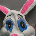 Adult Easter Bunny Costume, Deluxe Rabbit Plush Mascot Outfit with Head, Plaid Shirt, Overalls, Medium