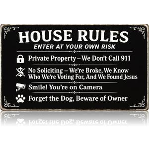 2 x 4-in-1 Funny Metal Sign for Porch  No Soliciting, Private Property, On Camera, Beware of Owner  Durable Weatherproof Aluminum Plaque for House Door or Yard, 712 Inch