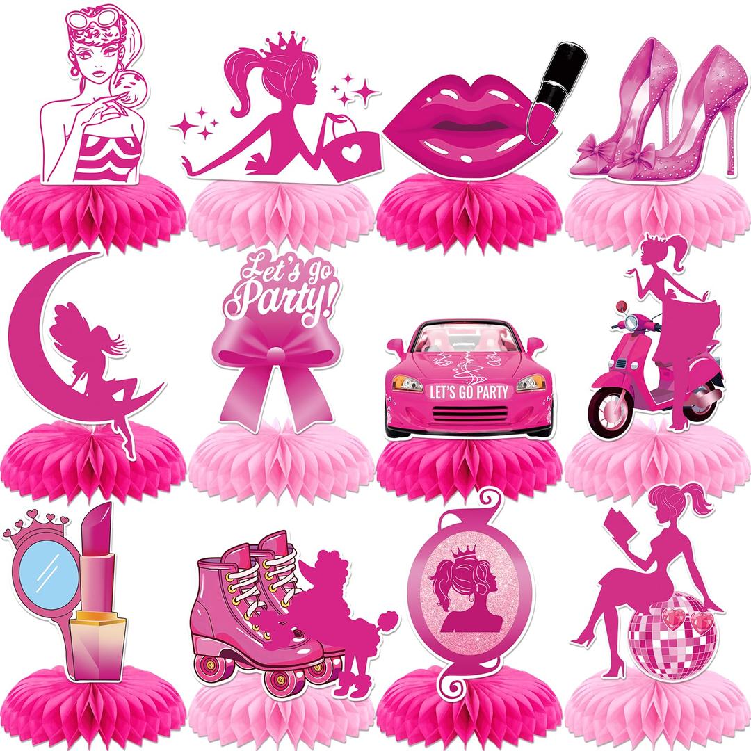 Pink Girls Table Decorations for Party - Hot Pink Princess Party Honeycomb Centerpieces Bachelorette Birthday Party Decorations Girls Doll Theme Party Decor