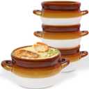 French Onion Soup Crocks, 4 Pack 16 Oz French Onion Soup Bowls Oven Safe, Large Ceramic Soup Bowl with Handles