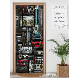 artfanke 3D Door Sticker Peel and Stick 30.3"x78.7"-Self-Adhesive Wallpaper Waterproof Door Mural Decal-Vintage Radio Boombox of The 80s Wall Poster for Home Decor (2 Sheets/Set) (A0006)