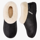 EverFoams Women's Micro Suede Cozy Memory Foam Winter Slippers with Fuzzy Faux Fur Collar and Indoor Outdoor Rubber Sole 9-10 Black
