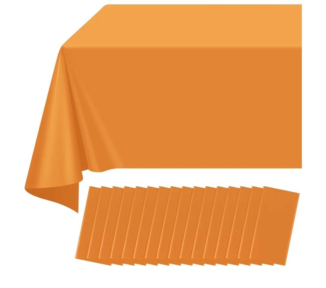 16 Pack Orange Plastic Tablecloth for Rectangle Tables, Premium Decorative Orange Disposable Table Cloths for Parties, Rectangle Party Table Cover for Birthday Fall Thanksgiving Graduation, 54x108Inch