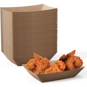 JOLLY CHEF 2lb Paper Food Trays, 100 Pack Disposable Paper Boat, Serving Boats, Food Holder Trays for Snacks French Fries Nachos Hot Dog Tacos BBQ Party