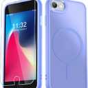 for iPhone SE Case 2022(3rd)/2020(2nd), iPhone 8/7 Case, with 1 Screen Protector, Matte Magnetic Slim Phone Cover, Support for Magsafe, Shockproof Protection Translucent Frosted Back, Lavender Purple