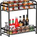 Spice Rack for Countertop, 2-Tier Standing Sturdy Metal Seasoning Organizer Holder, Space Saving Spice Shlef for Kitchen, Cabinet, Pantry Storage, Easy Assembly, Black (Black-1 Pack)