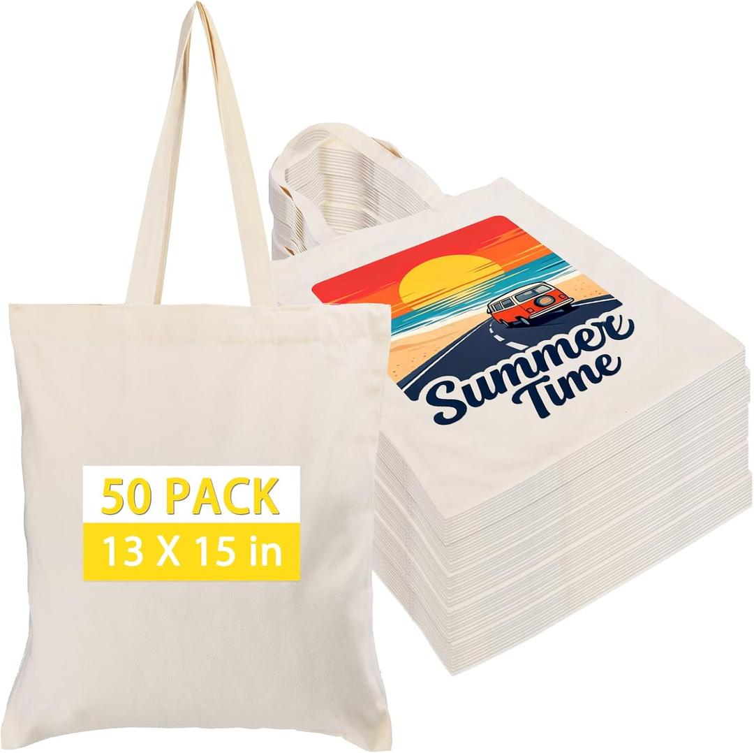 Canvas Tote Bag Bulk for DIY Projects, 13x15 Inches Tote Bags for Sublimation, 10oz Machine Washable Fabric