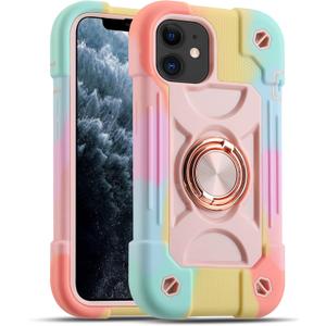 MARKILL Compatible with iPhone 11 Case 6.1 Inch for Girls with 360Rotate Ring Stand, Military Grade Drop Protection Full Body Cute Case for iPhone 11 (Rainbow Pink)