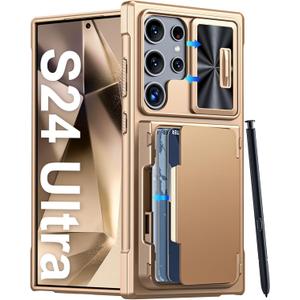 Vizvera for Samsung Galaxy S24 Ultra Case Wallet, RFlD Cards Holder & Camera Cover & Kickstand for Women Men, Full Body Rugged Shockproof Silicone Case for S24 Ultra 6.8" 2024 Only-Champagne Gold