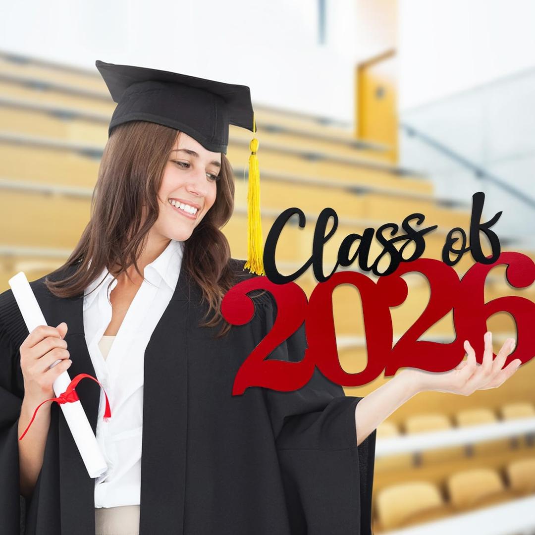 Class of 2026 Wooden Sign Graduation Decorations - Red 2026 Grad Photo Booth Prop & Party Decor