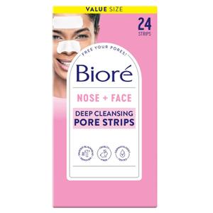 Bior Nose+Face Blackhead Remover Strips, Deep Cleansing Strips for Nose, Chin, or Forehead, Instant Blackhead Removal and Pore Unclogging, Oil-free, Non-Comedogenic Use, Value Size 24 Count