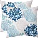weesire Nautical Coastal Throw Pillow Covers Set of 2 Beach Themed Ocean Coral Sea Turtle Decorative Pillow Cases Outdoor Sofa Cushion Cover for Bedroom Living Room, 16x16, Blue