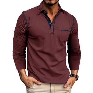 Men's Casual Polo Shirts Classic Long Sleeve Basic Button T-Shirt Lightweight Cotton Golf Tops with Pocket Size XL