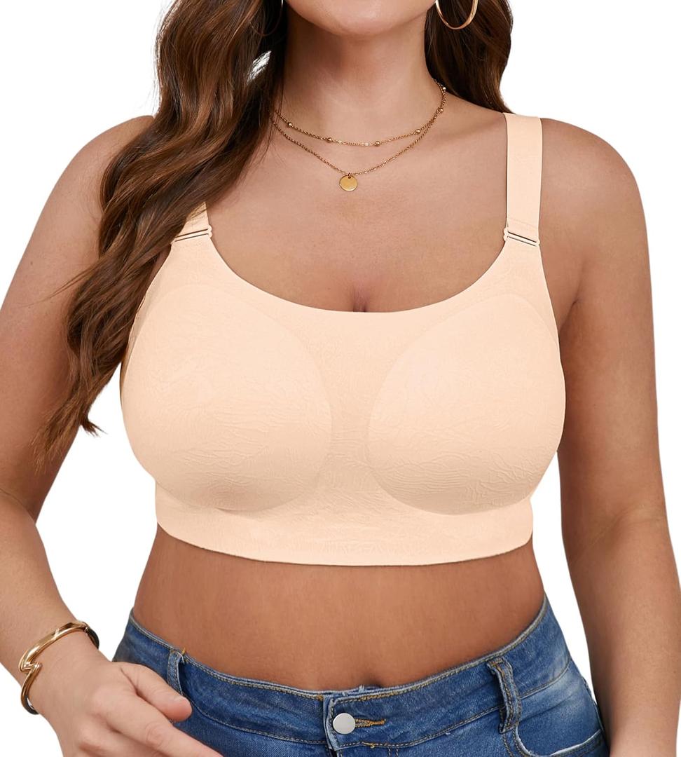 Wireless Full-Coverage Bra for Women - Supportive Jacquard Bralette for All-Day Comfort (Large)