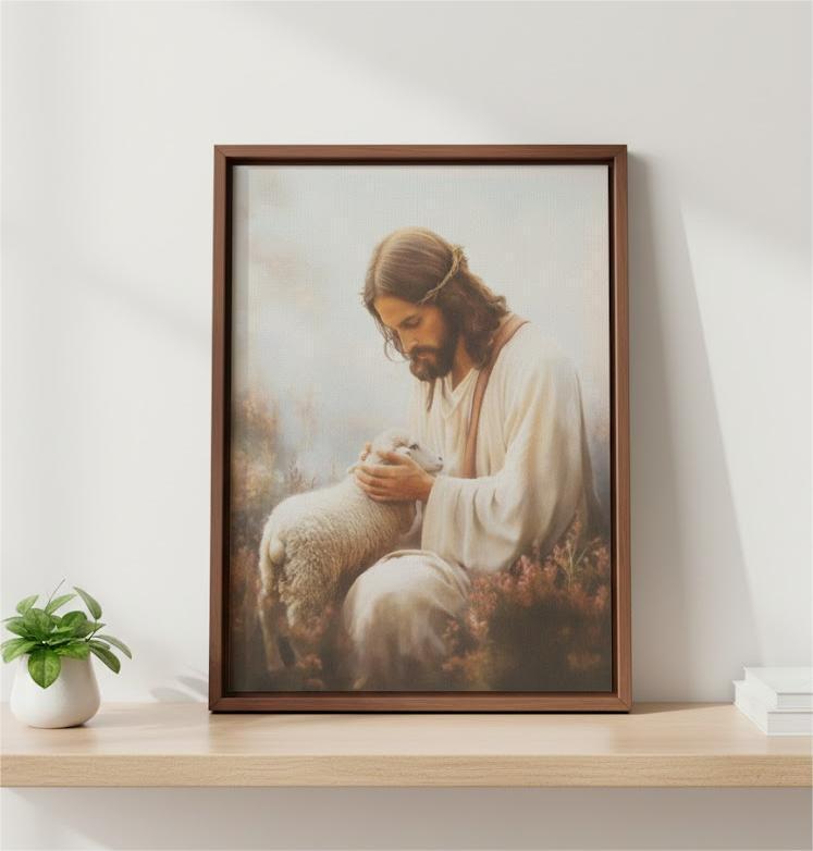 Jesus and Lamb Canvas Wall Art Jesus Running After Lost Lamb Picture Wall Art Canvas Print Christian Home Decor 8x10 inch (AAA-Bestseller)