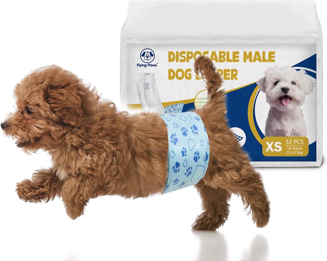 Male Dog Diapers with Wetness Indicator, Disposable Belly Band for Puppy Male Diapers, Doggie Wraps for Puppy Training, Incontinence (XS, 52 Count)