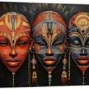 2 x ZQQART African American Wall Art for Living Room Ethnic Tribal Mask Poster Vintage African Traditional Tribal Canvas Prints Bedroom Wall Decor (White,12.00" x 18.00")