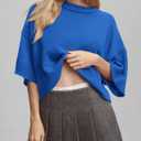 BTFBM Womens Short Sleeve Tops 2025 Summer Casual Crew Neck Oversized Sweater Solid Color Ribbed Knit T Shirts (Blue, XL)