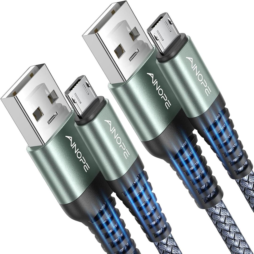 AINOPE Micro USB Cable for Kindle [2Pack,6.6FT], Unbreakable USB Micro Cable Kindle Charger Cord Replacement, Nylon Micro USB Charger Fit for Samsung Galaxy S6,J7 Edge Note 5, Android Charger (Grey)