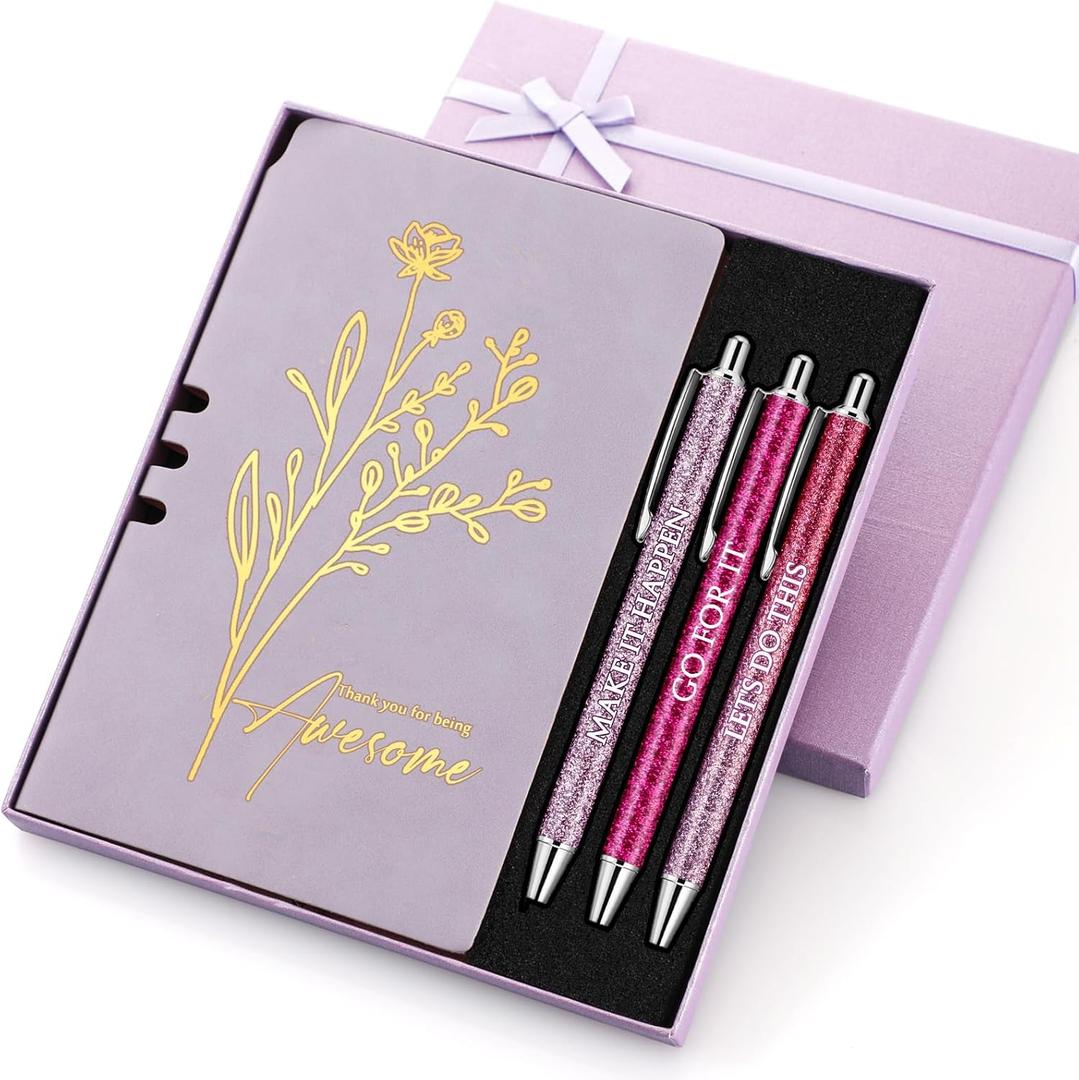 Team Employee Appreciation Gift Set A6 Leather Journal Notebook Pen with Present Box Thank You Gift for Valentine Office Coworker Staff Teacher Nurse Volunteer Women Men(Purple,Thank You)