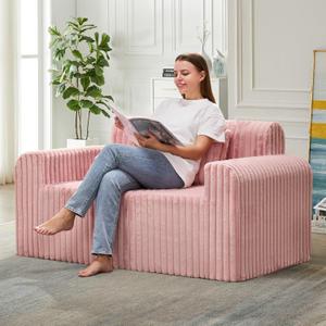 Hobestluk Couch Sofa 2-Seater Foam Sofa Loveseat for Small Spaces Comfy Sofas with Removable Cover Furry Couch with Pillows for Living Room, Bedroom, Apartment, Office (Pink, Loveseat)