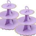 Soleebee 3-Tier Cupcake Stand, Cardboard Cupcake Tower, Cup Cake Stand Tower for Birthday Wedding Party Decoration, Cupcake Tier Stand Desserts Display 2 Set (Purple Gold)