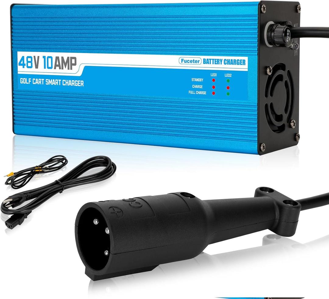 Golf Cart Charger 48 Volt for Club Car DS & Precedent, 10 Amp Golf Cart Battery Charger with 3-Pin Round Plug, for Lead Acid Battery, Trickle Charge to Protect Battery