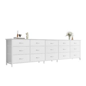 Huuger 78.7 inch Long Dresser for Bedroom, 15 Drawer Fabric Dresser for Closet, Large TV Stand for 65, 75, 85 inch TV, Wide Chest of Drawer with Storage, 78.7" W x 12.9" D x 26.7" H, White