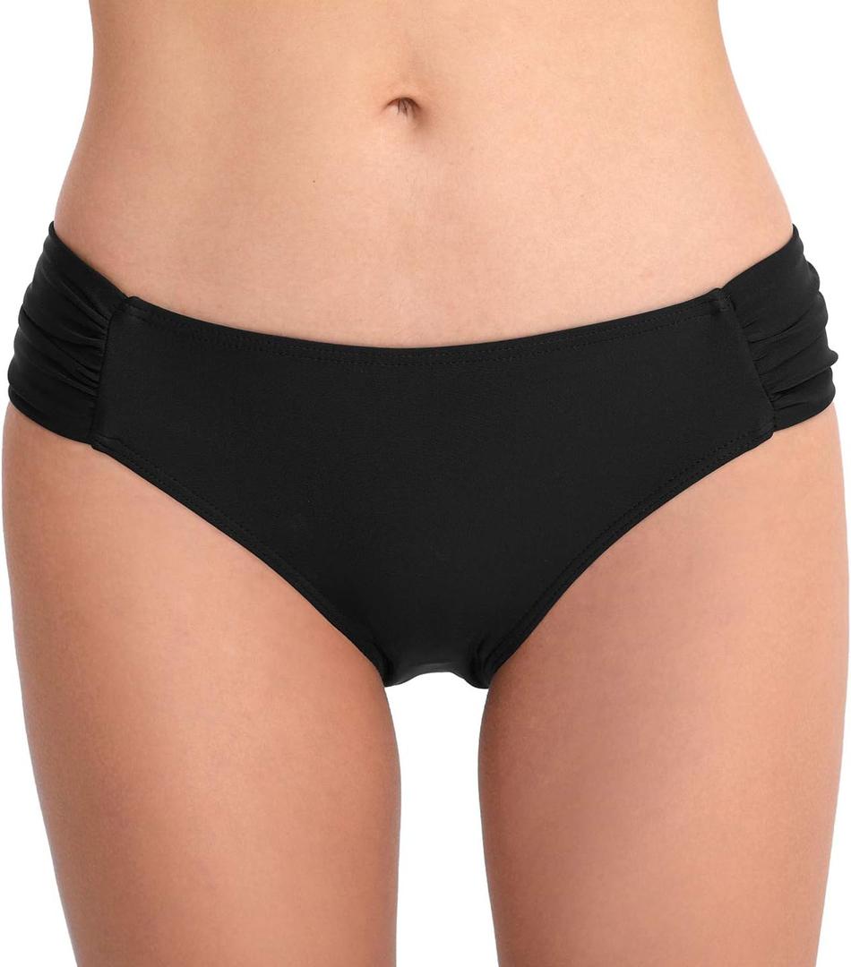 Women's Bathing Suit Bottoms Full Coverage Ruched Bikini Tankini Bottom Swimsuit Brief (Medium, Black2)