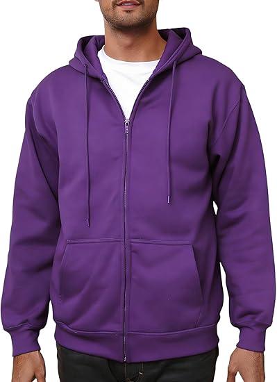 Men's Full Zip Hoodie Fleece Long Sleeve Hooded Sweatshirt Pullover Men Lightweight Athletic Hoodies, Purple 3XL Quarter Zip