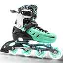 Inline Skates for Kids and Adult, Adjustable Fun Illuminating Skates for Girls, Boys, Women and Men Outdoor and Indoor, Beginners, Teal, Size 7-8