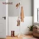 VASAGLE Solid Wood Coat Rack and Stand, Free Standing Hall Coat Tree with 10 Hooks for Hats, Bags, Purses, for Entryway, Hallway, Rubberwood, Cloud White URCR03WT