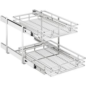 QUYUWU 2-Tier Kitchen Cabinet Pull Out Shelf and Drawer Organizer Slide Out Pantry Storaqe Basket in Multiple Sizes (16" W x 21" D)