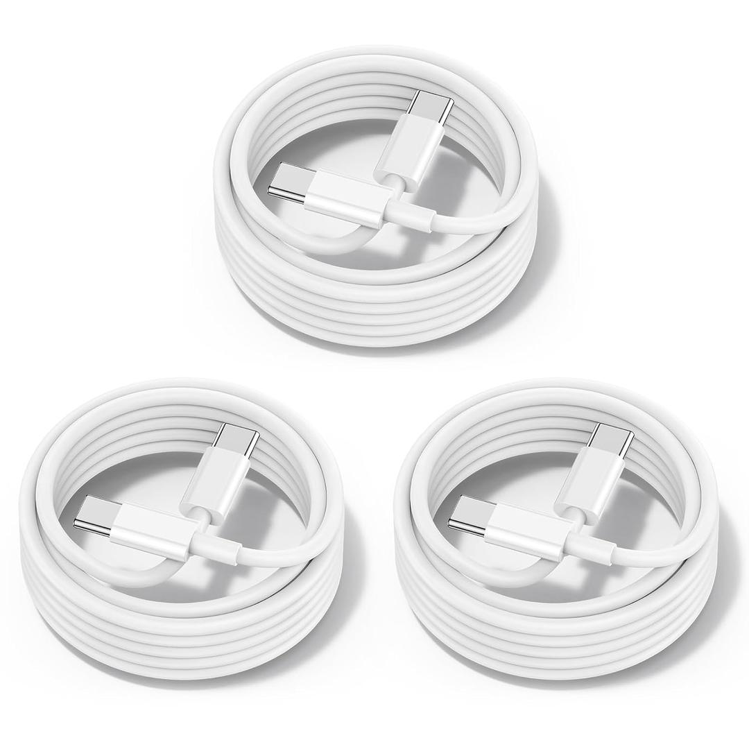 60W USB C to USB C Cable [3Pack] iPhone 15 Fast Charging Cable,6ft Long USB-C to USBC Power Cord for iPhone 16/15 Pro Plus Pro Max, MacBook Pro Air/IPad/iPad Pro 12.9/11,AirPods 4(White) (6FT+6FT+6FT, White)