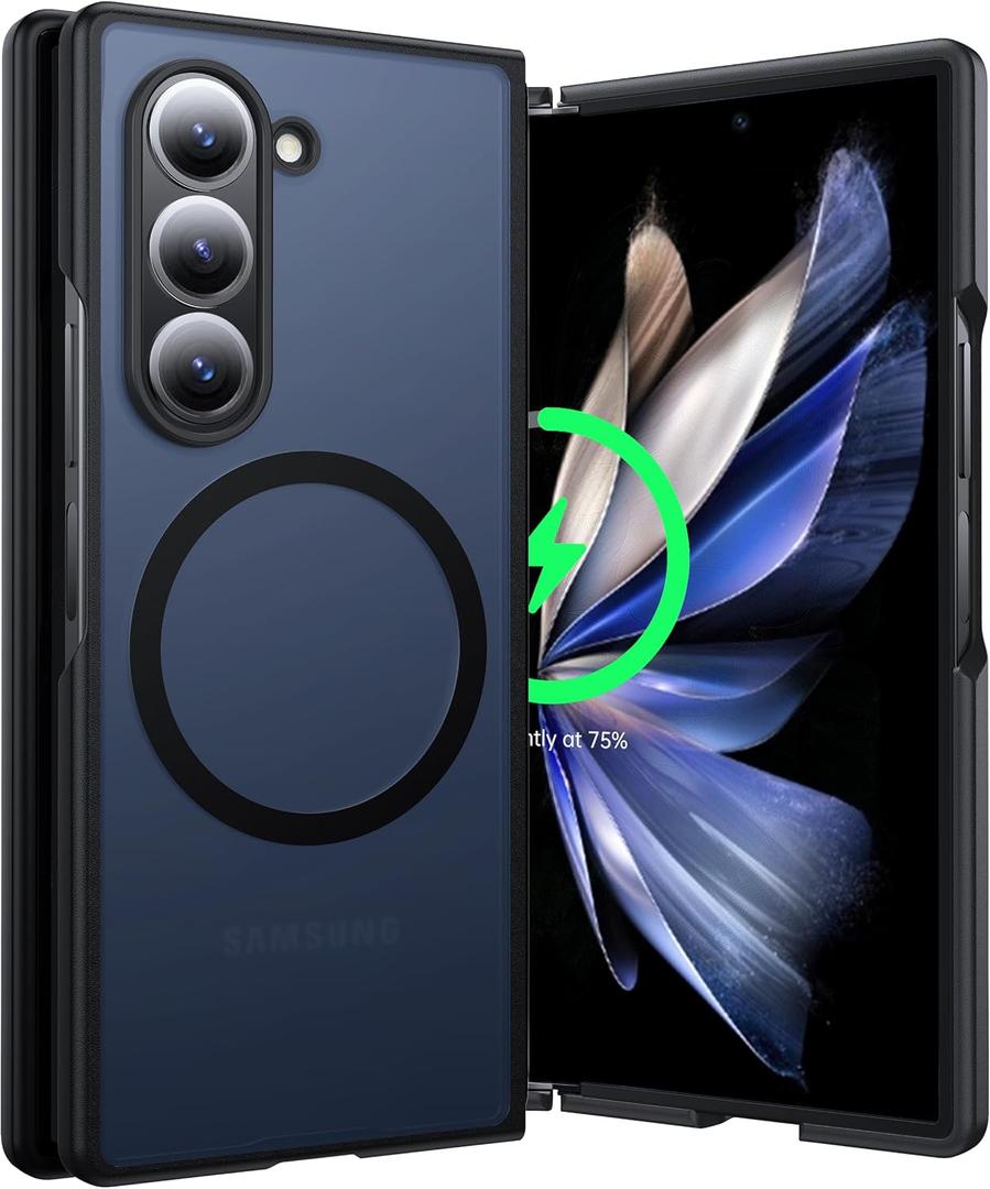 [NO.1 Magnetic for Samsung Galaxy Z Fold 6 Case with MagSafe [Military Shockproof][Translucent Matte][Anti-Fingerprint] Soft Silicone Bumper for Samsung Galaxy Z Fold 6 Phone Case Slim,Black