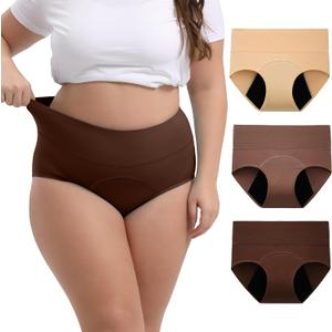 INNERSY Women's Period Underwear High Waisted Postpartum Maternity Panties 3-Pack (Medium, Coffee Gradient)